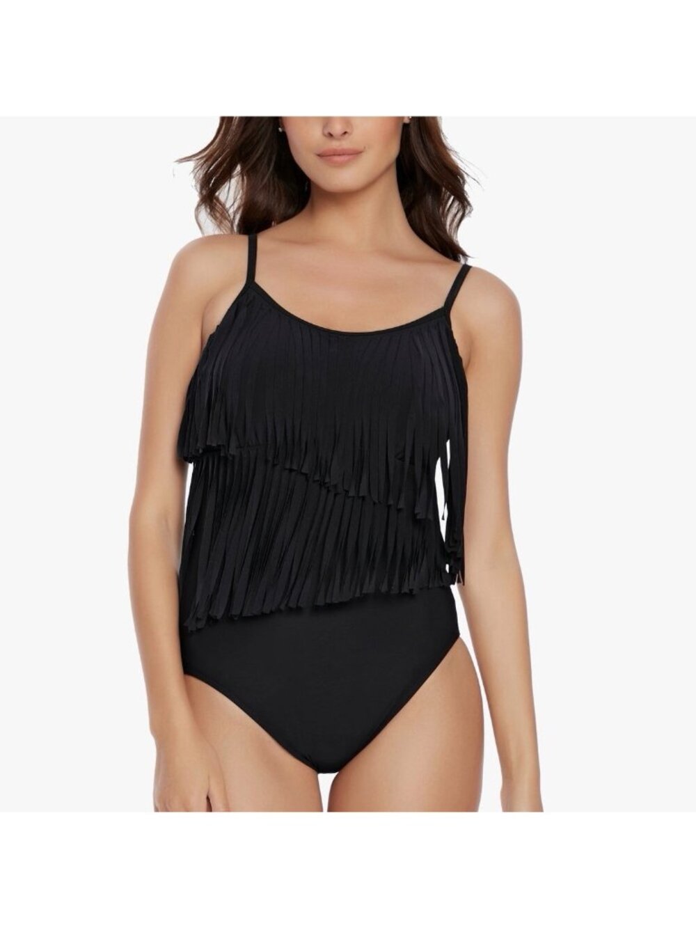 Miraclesuit Magicsuit Black Shakira One Piece Swimsuit Fringe Underwire Size 8